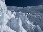 Anselm down climbing from the top of the serac